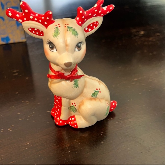 6 Vintage Ceramic Kimple Mold Hand Painted Quilted Bear/ Reindeer Figurines - Picture 12 of 13